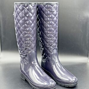 Hunter Women’s Refined Gloss Quilted Rain Boots Size 7 Navy